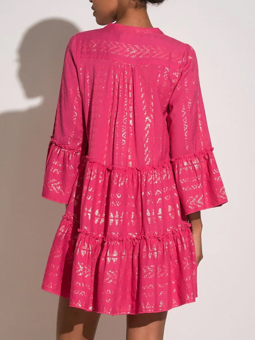 Elan Clara Tiered Midi Dress in Raspberry Metallic Combo Sz L EUC $99R - Picture 3 of 7